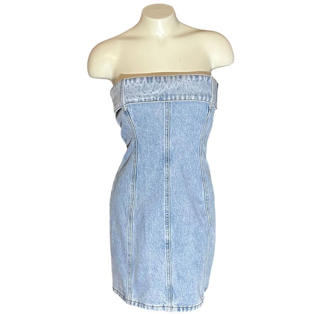 Meshki Teddi Strapless‎ Denim Belt Loop Top & Back Zipper Sz S
